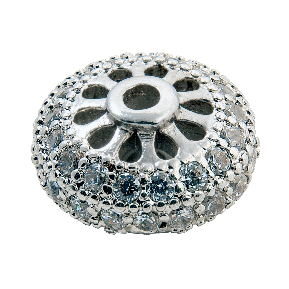 Wheel 11 x 6mm (large), silver rhodium plated with Cubic Zirconia (synth.), 1 pc.