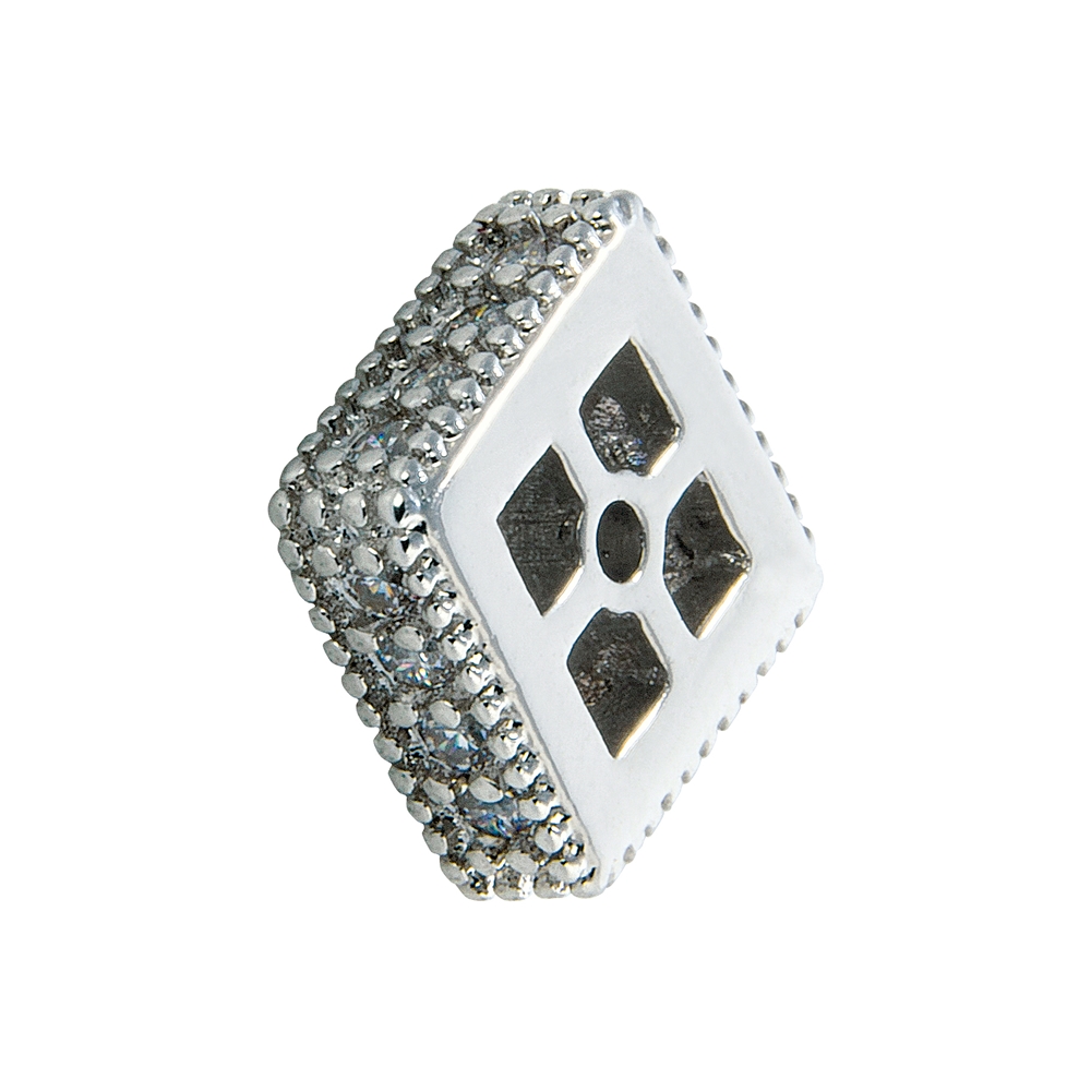 Square flat 7 x 7 x 3mm, silver rhodium plated with Cubic Zirconia (synth.) (1 pc/set)