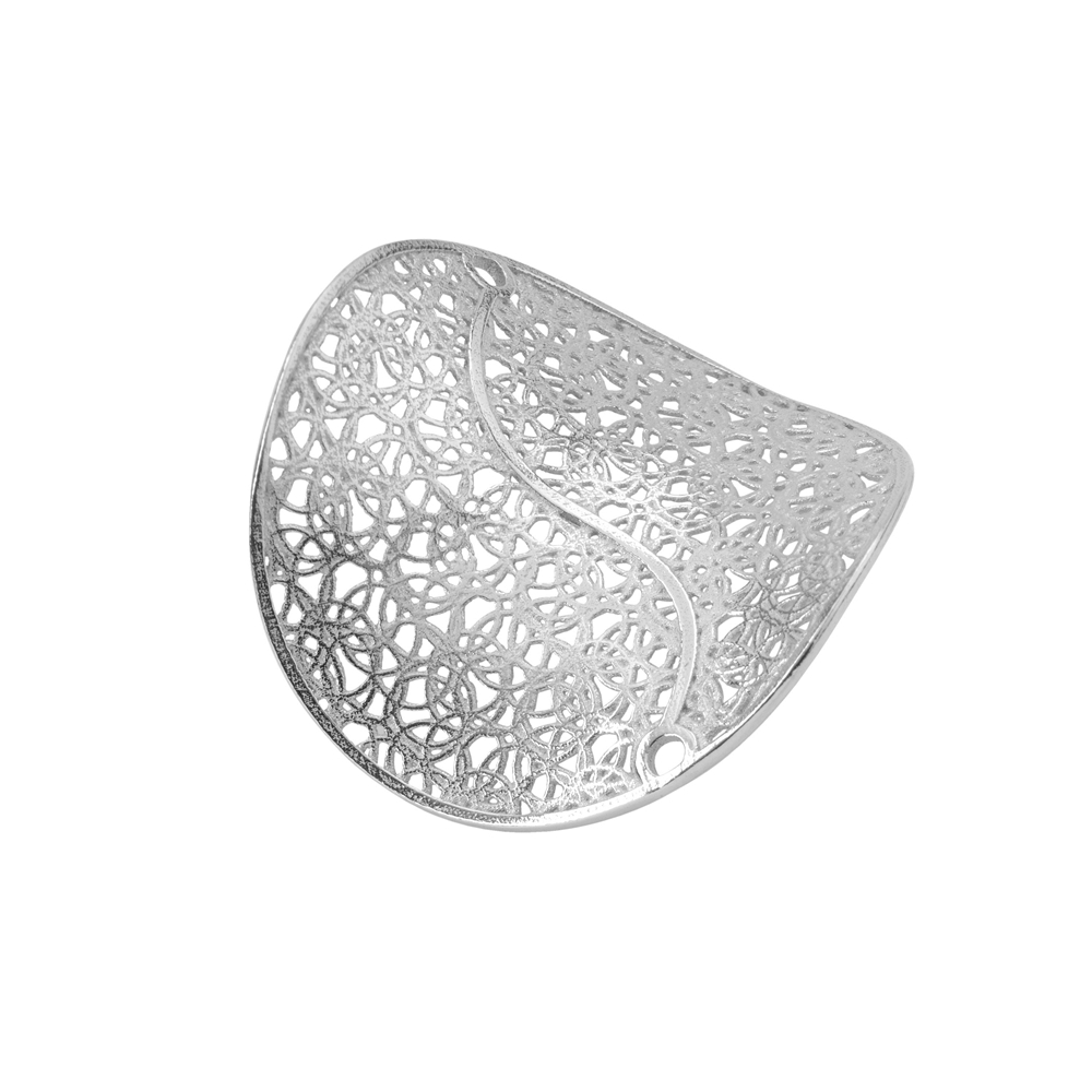 Disc "leaf braid" round, 27mm (1 pc./set), rhodium plated