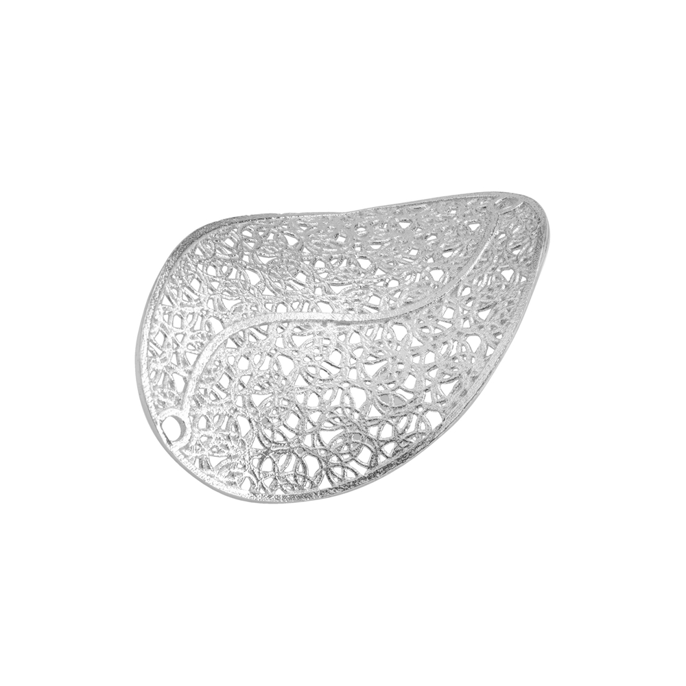 Disc "leaf braid" oval, 23 x 15mm (2pcs/set), rhodium plated