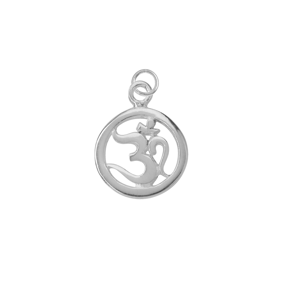 Om symbol with eyelet 15mm, silver rhodium plated (1 pc./unit)