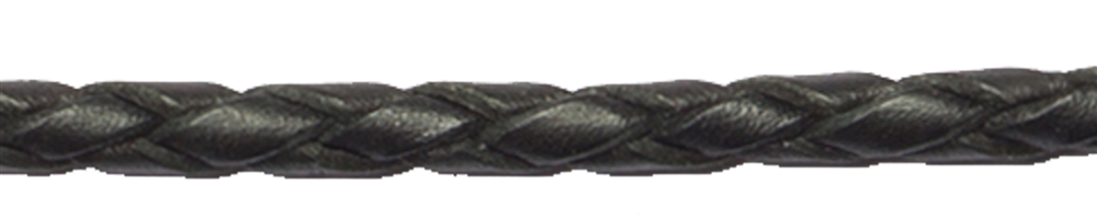 Leather strap braided, black, cow, 2,5mm x 2m