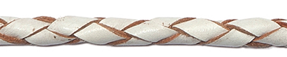 Leather strap braided, white, cow, 2,5mm x 2m