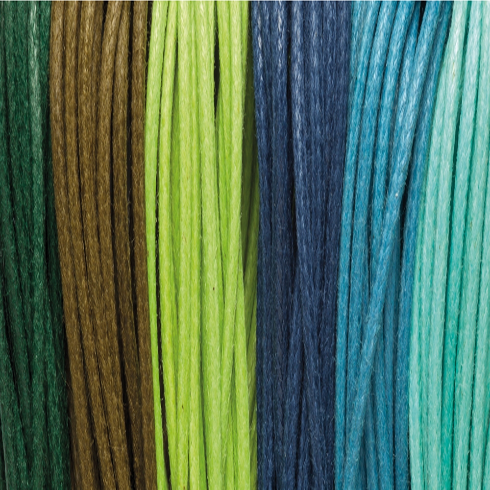 Cotton Cords waxed, "Rainforest" blend, 2.0mm (6 colors, 5m each)