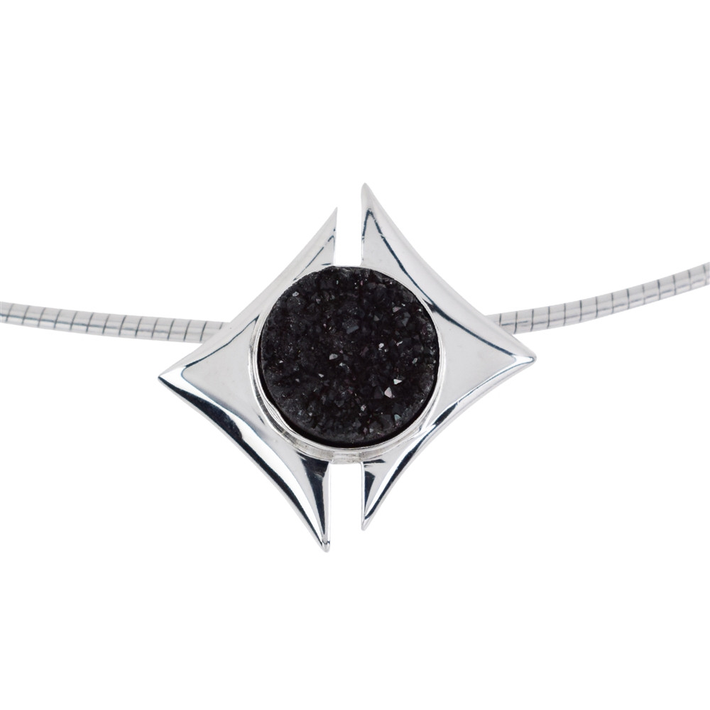 Pendant Druzy (black), square setting, with Omega Chokers, rhodium plated
