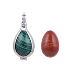 240018220002 Pendant change set eggs, Malachite and red Jasper, rhodium plated | Marco Schreier