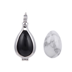 240018220003 Pendant change set eggs, Magnesite and Obsidian, rhodium plated | Marco Schreier