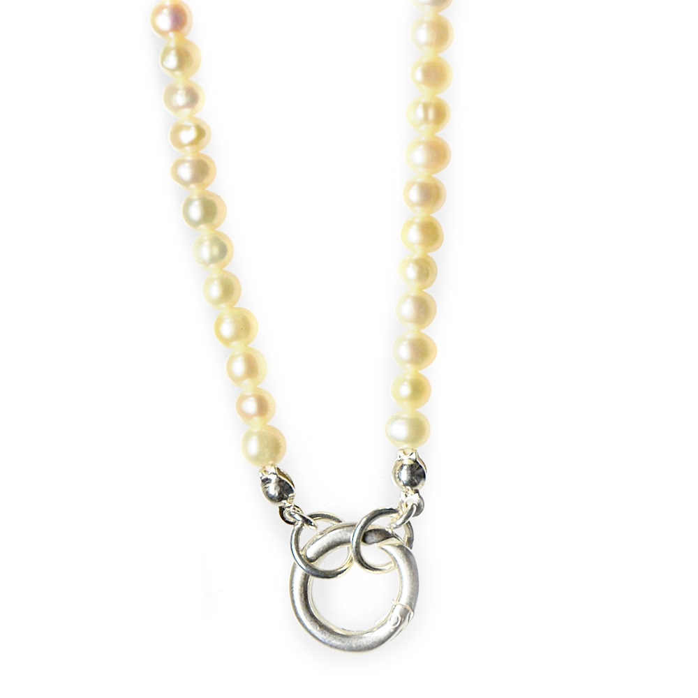 Module necklace pearl (freshwater cultured pearl) 4mm/45cm with two 925 silver end rings