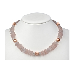 241005160033 Necklace Rose Quartz, Rock Crystal, Shell Core Pearl ( pink-pink ), 45 - 51cm | Marco Schreier