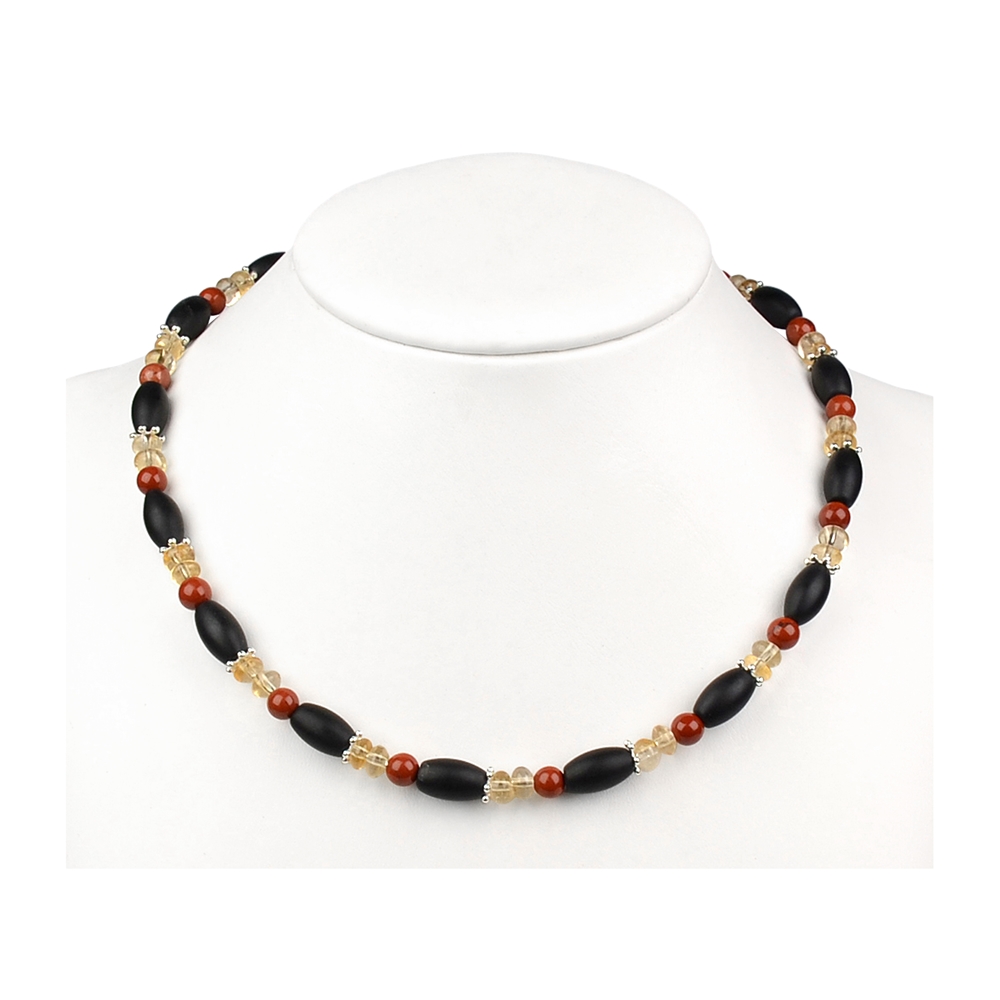 Necklace Onyx, Jasper, Citrine ( black-red-gold ), 45 - 51cm