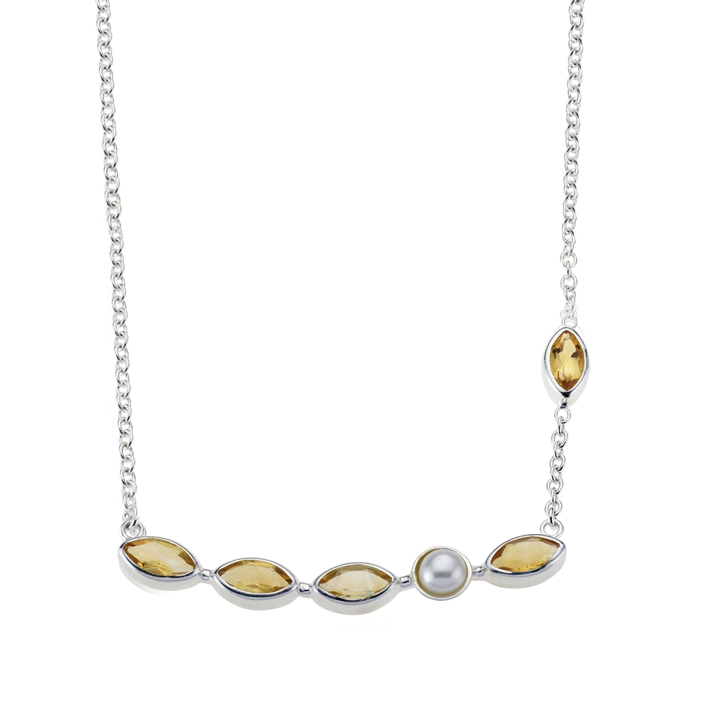 Citrine and pearl necklace, 42 - 50cm