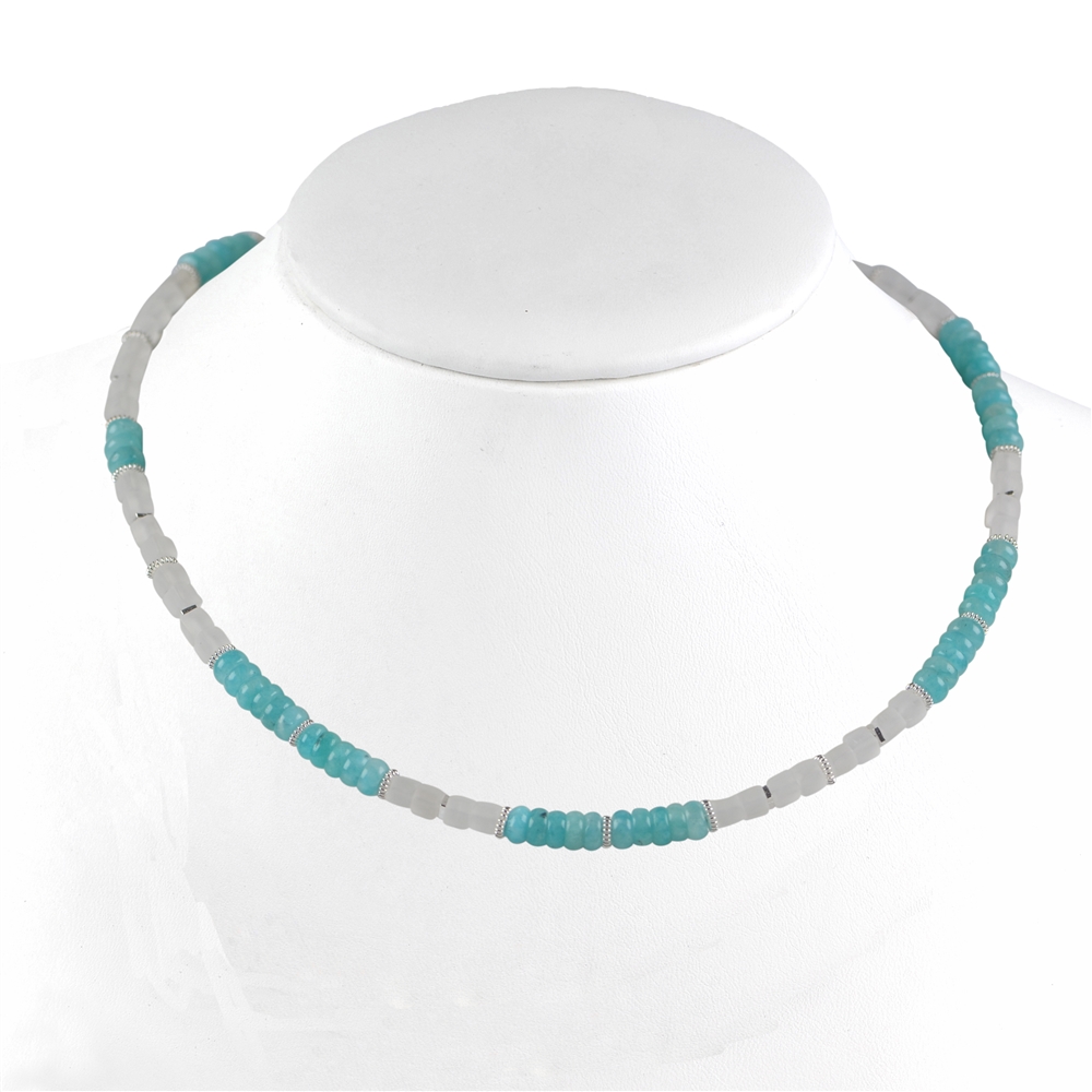 Collana di amazzonite, cristallo di rocca, 47 - 52 cm