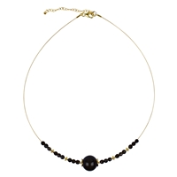 Necklace gold luster Obsidian, beads, gold plated, extension chain