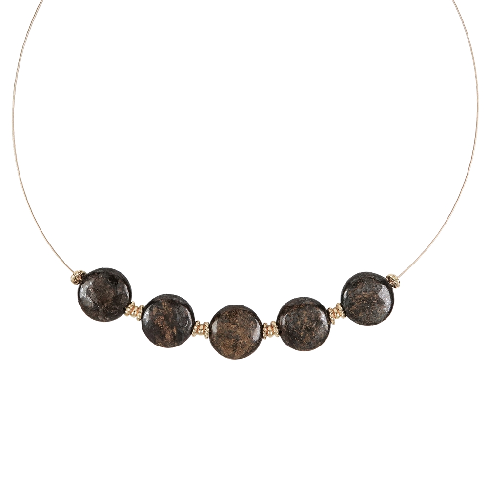 Necklace Bronzite, discs, gold plated, extension chain