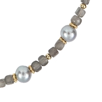 Collier Mondstein-Würfel, Perle, Silber vergoldet, Verlängerungskettchen