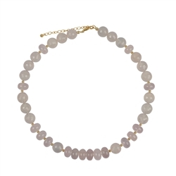 241009230012 Necklace Chalcedony (pink), button, beads faceted, gold plated, extension chain | Marco Schreier