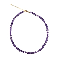 241009230026 Necklace amethyst, cube (6 - 8mm), gold plated | gems, healing stones & jewelry