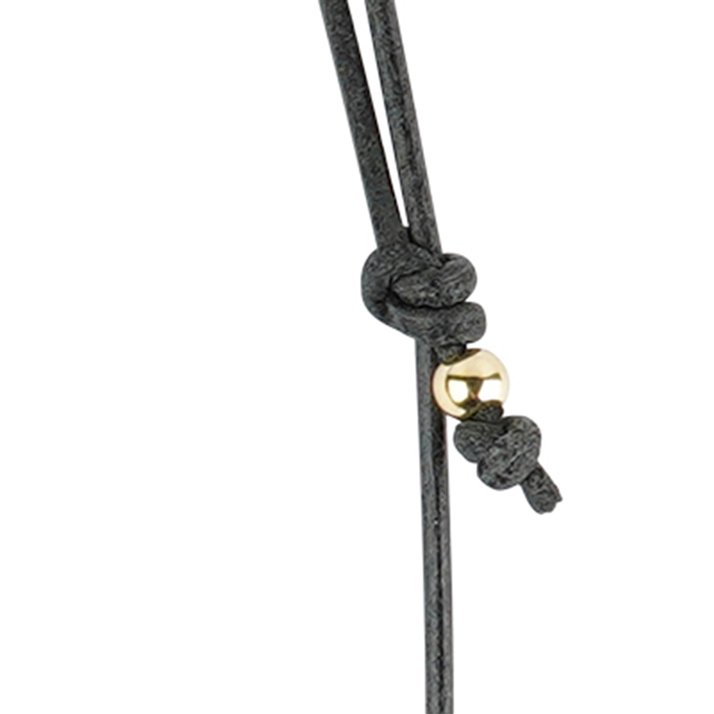 Larimar-Collier Leder mit Tropfen (20 x 10mm), 40 - 80cm, vergoldet