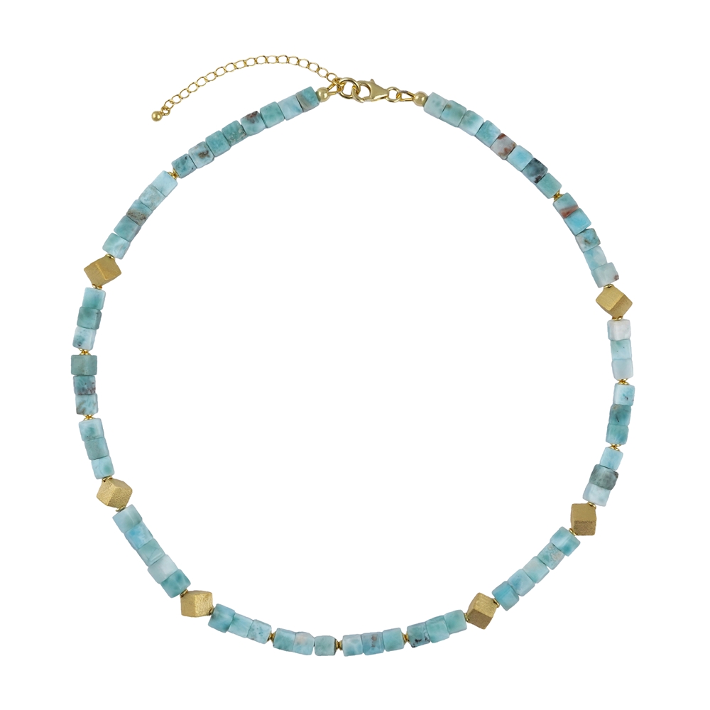 241009240049 Larimar necklace, cube (5mm), gold-plated, extension chain  | Marco Schreier