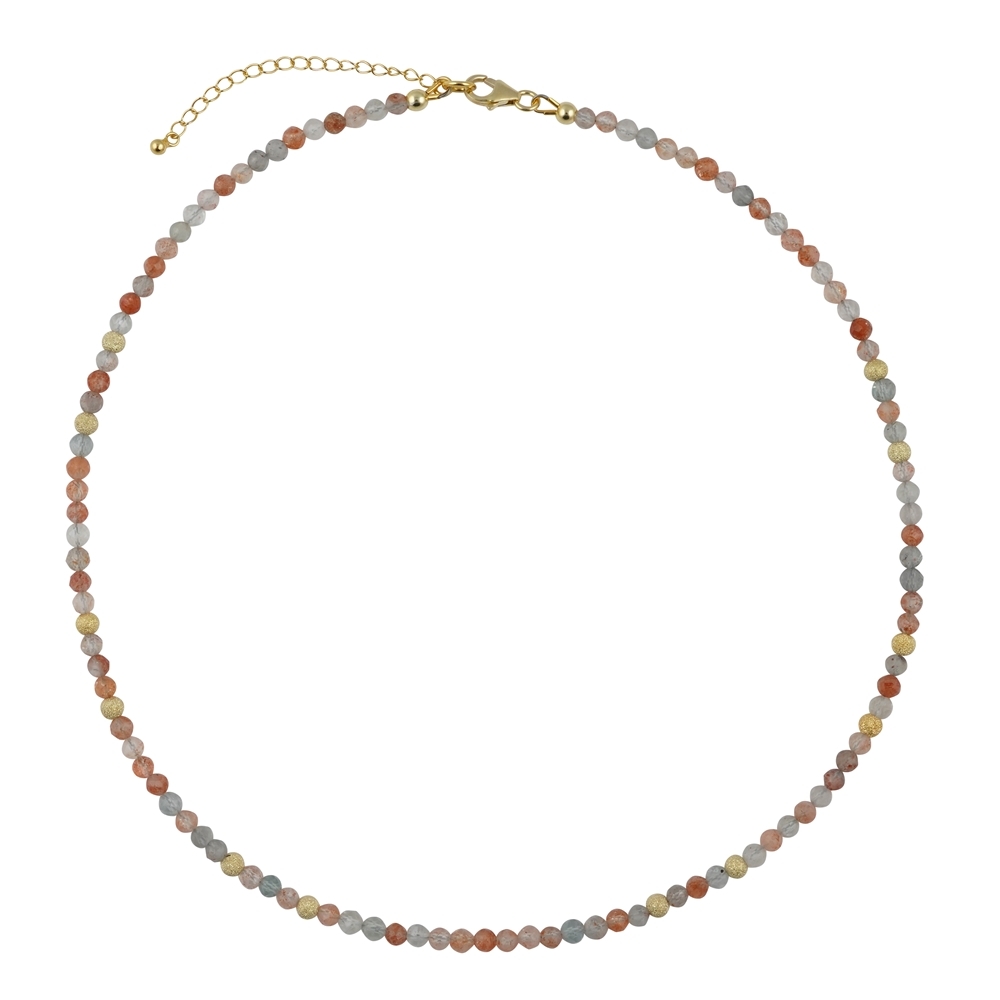 Necklace sunstone (Arusha), beads (4mm) faceted, gold-plated, extension chain | Marco Schreier