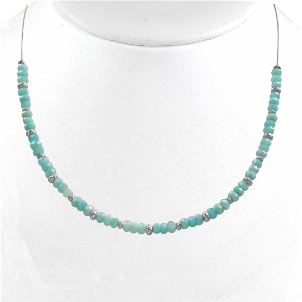 Necklace Amazonite, buttons, rhodium plated, extension chain