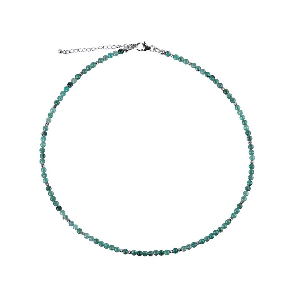 Collana di smeraldi, disco (4 mm), sfaccettato, rodiato, catena di estensione