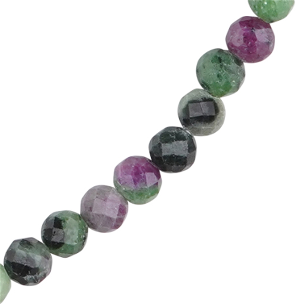 Necklace Zoisite with Ruby, 6mm beads faceted, extension chain