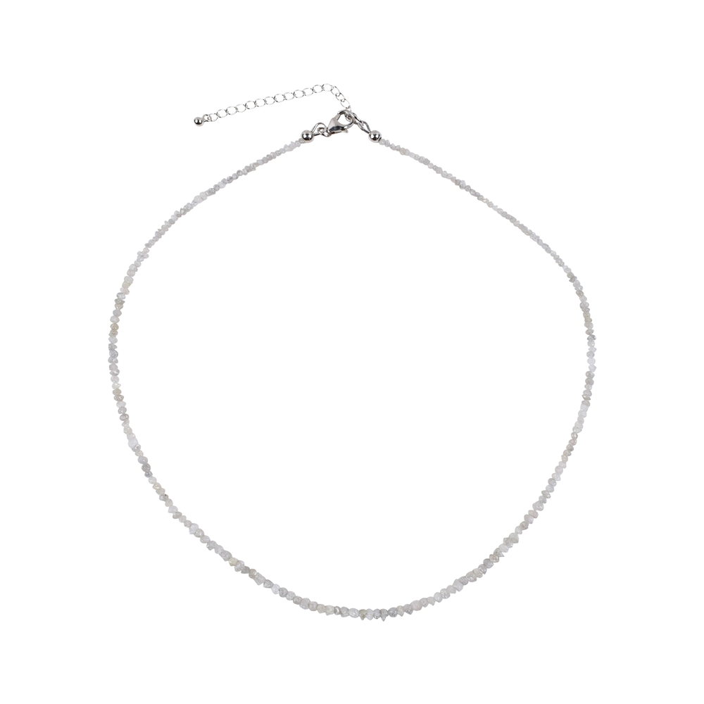 Collana di diamanti (argento), cristalli grezzi (2,0 - 2,5 mm), rodiati, catena di estensione