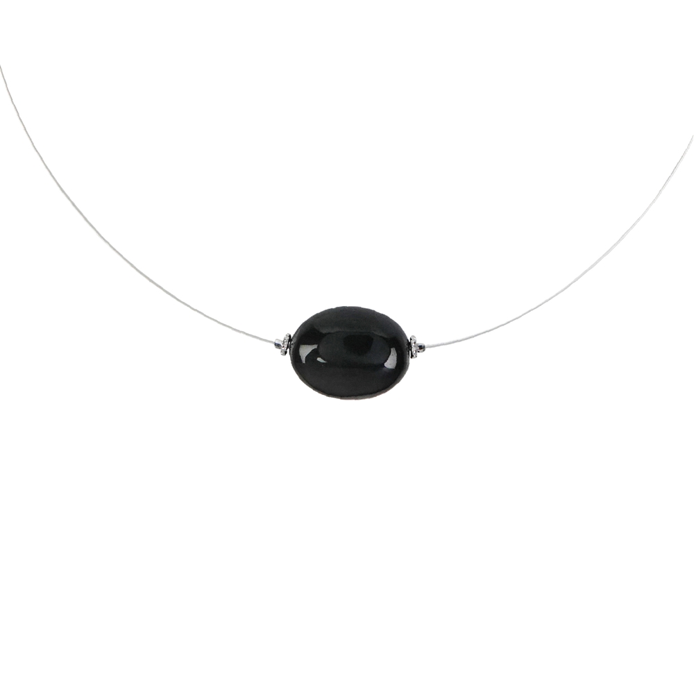 Collier Regenbogen-Obsidian, Linse, rhodiniert, Verlängerungskettchen
