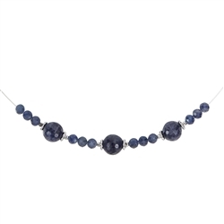 241018210017 Necklace Sapphire, beads, rhodium plated, extension chain | Marco Schreier