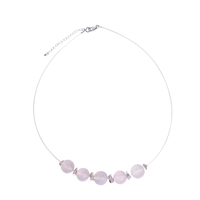 Necklace Chalcedony (pink), beads, rhodium plated, extension chain