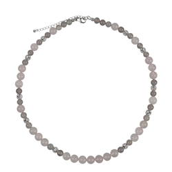 241018230003 Necklace Chalcedony (pink, silver-gray), beads, rhodium-plated, extension chain | Marco Schreier