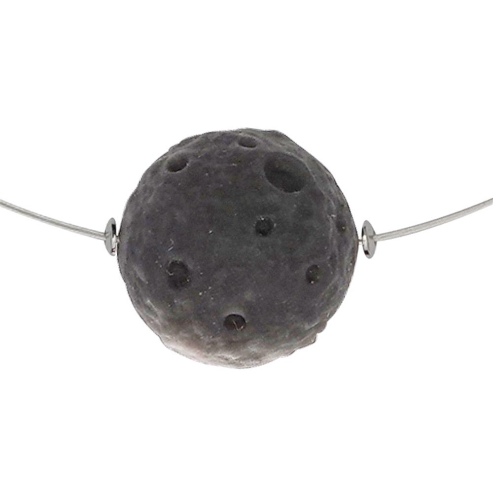 Collier Silberglanz-Obsidian, Mond-Kugel, rhodiniert, Verlängerungskettchen