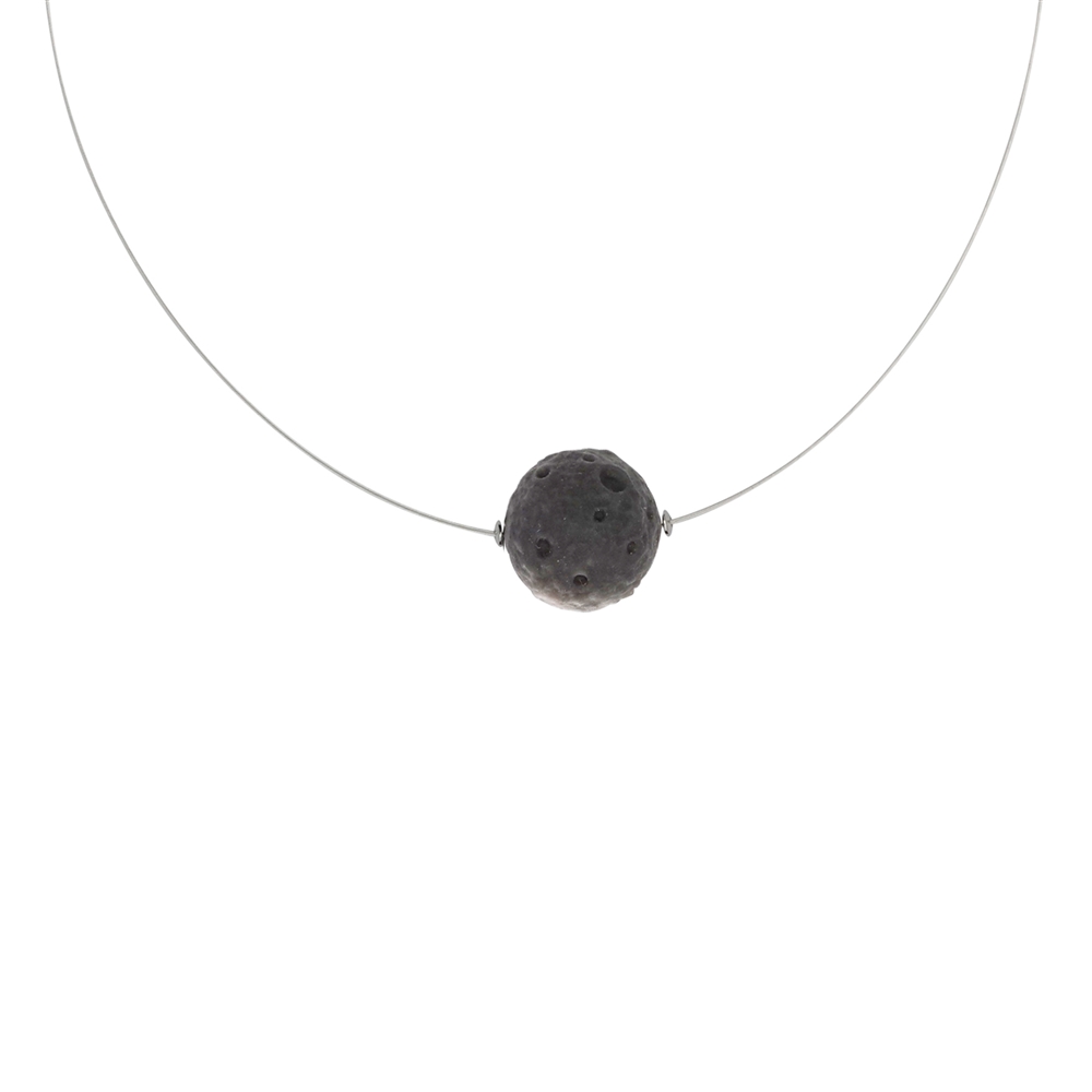 Collier Silberglanz-Obsidian, Mond-Kugel, rhodiniert, Verlängerungskettchen