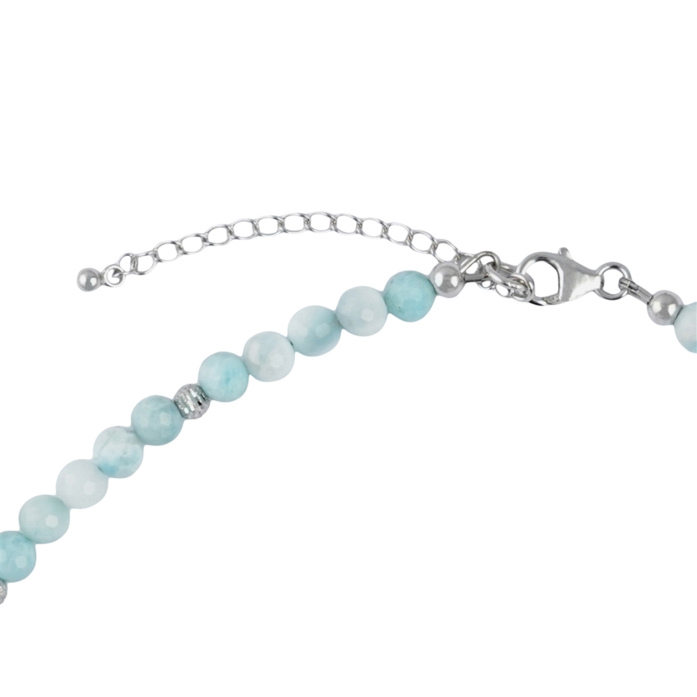 Larimar necklace, faceted beads (6mm), rhodiniert, extension chain