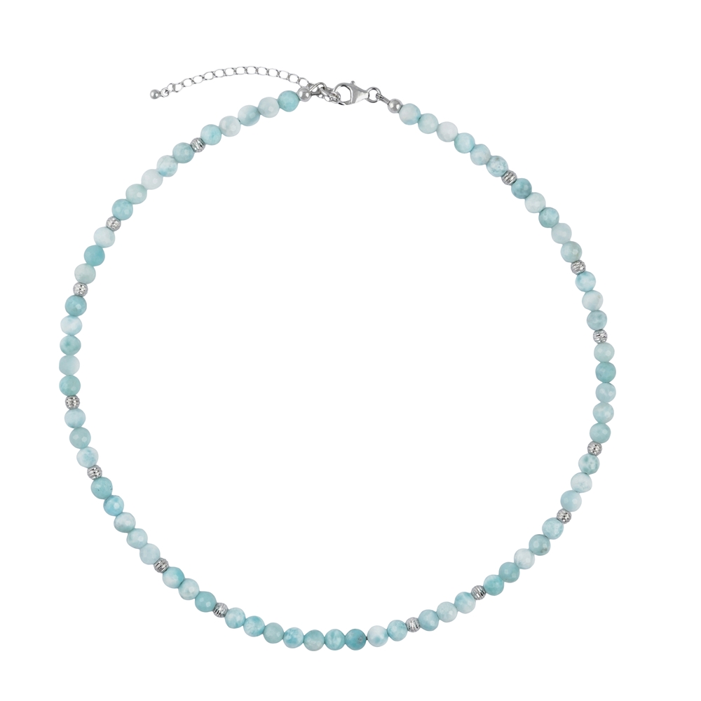 241018240016 Larimar necklace, faceted beads (6mm), rhodiniert, extension chain | Marco Schreier