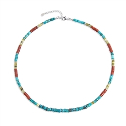 241018240020 Necklace Turquoise (stab.), Jasper (red), Lizardite, rhodiniert | Marco Schreier