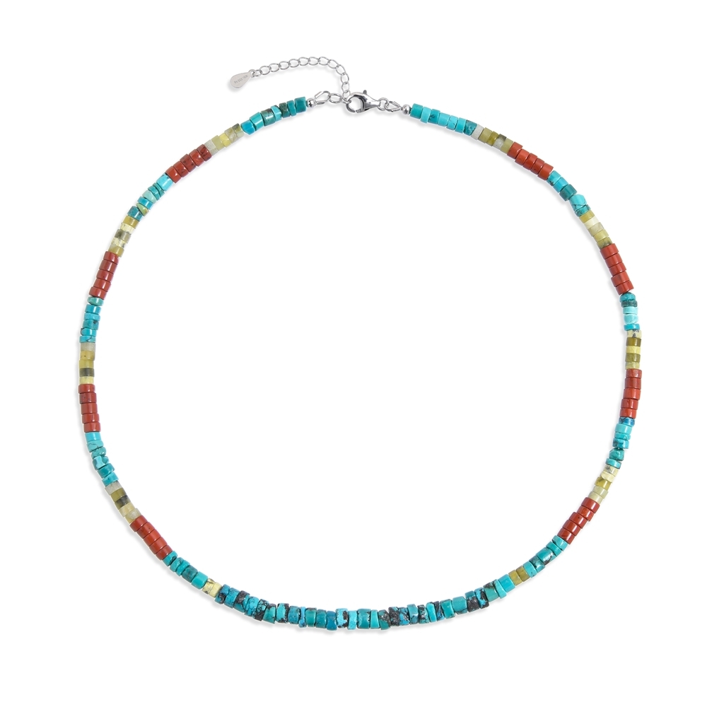 Necklace Turquoise (stab.), Jasper (red), Lizardite, rhodiniert | Marco Schreier