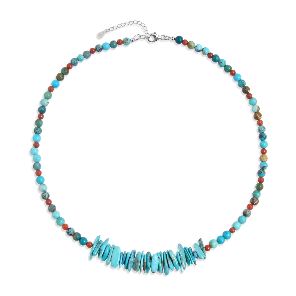 Collier Turquoise (stab.) boules et Chips, Calcédoine (rouge), rhodié | Marco Schreier