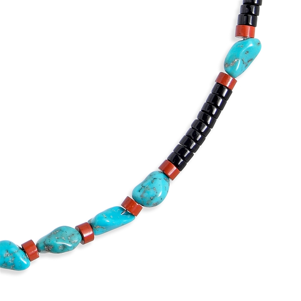 Necklace Turquoise (stab.), Obsidian (black), Jasper (red), rhodiniert | Marco Schreier