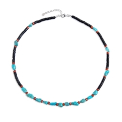 241018240022 Necklace Turquoise (stab.), Obsidian (black), Jasper (red), rhodiniert | Marco Schreier