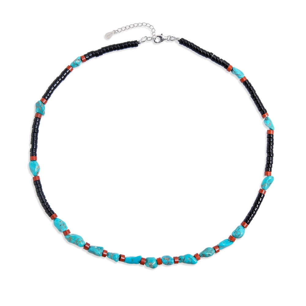 Necklace Turquoise (stab.), Obsidian (black), Jasper (red), rhodiniert | Marco Schreier