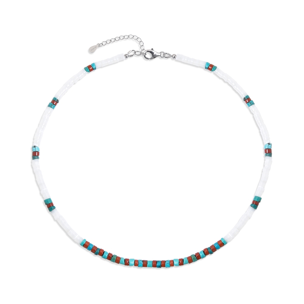 Necklace Turquoise (stab.), Jasper (red), Mother of Pearl, rhodiniert | Marco Schreier