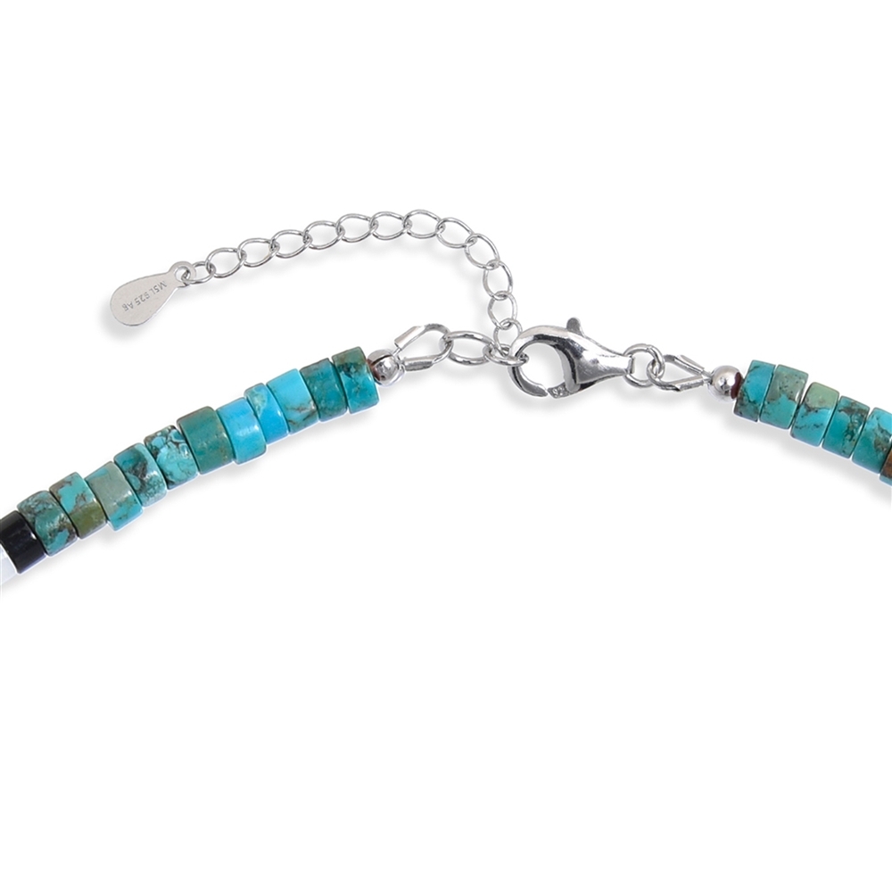 Necklace Turquoise (stab.), Jasper (red), Lizardite, Obsidian, Mother of Pearl, rhodiniert | Marco Schreier