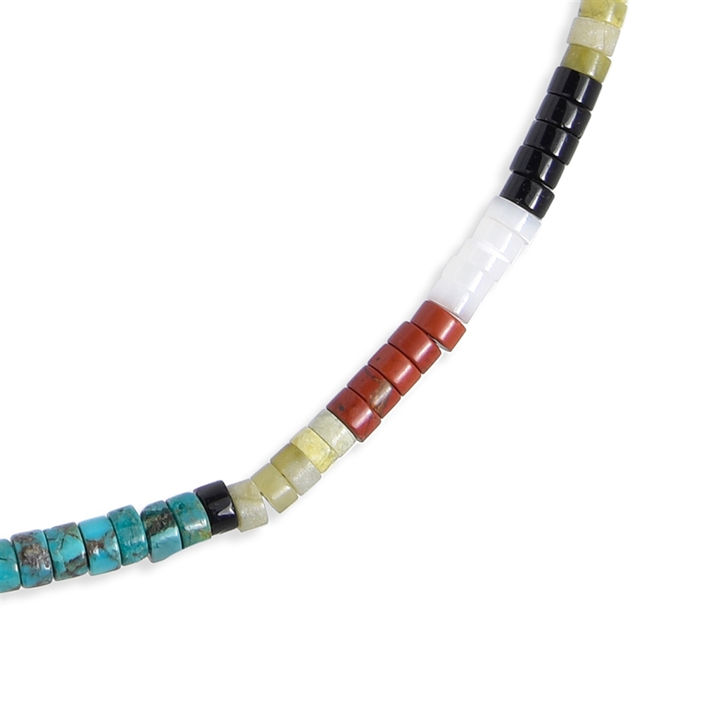 Necklace Turquoise (stab.), Jasper (red), Lizardite, Obsidian, Mother of Pearl, rhodiniert | Marco Schreier