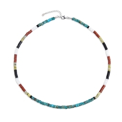 241018240026 Necklace Turquoise (stab.), Jasper (red), Lizardite, Obsidian, Mother of Pearl, rhodiniert | Marco Schreier