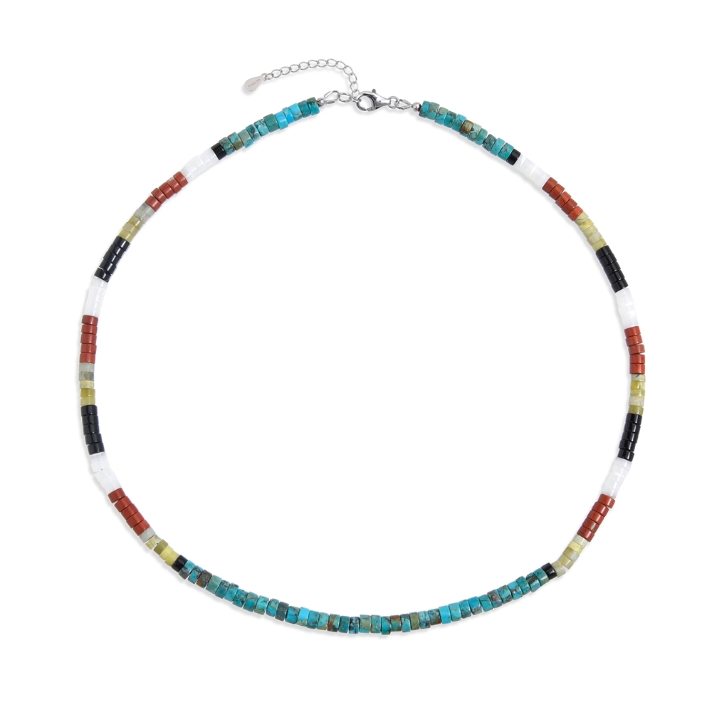 Necklace Turquoise (stab.), Jasper (red), Lizardite, Obsidian, Mother of Pearl, rhodiniert | Marco Schreier