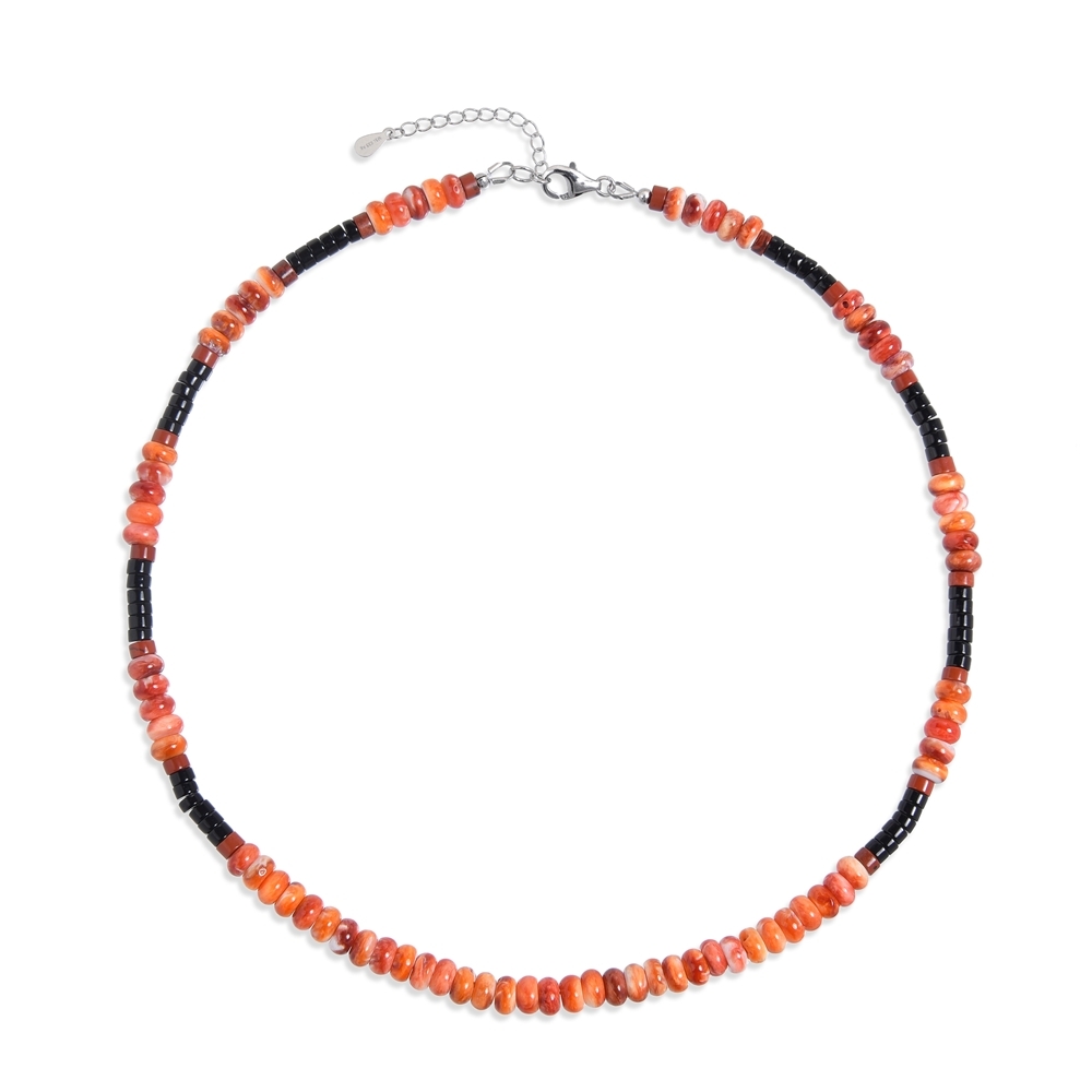 Collier Spiny Oyster, Jaspis (rot), Obsidian, rhodiniert | Marco Schreier