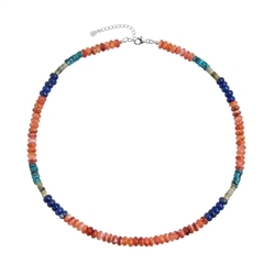 241018240029 Necklace Spiny Oyster, Lapis Lazuli, Turquoise (stab.), Lizardith, rhodiniert  | Marco Schreier