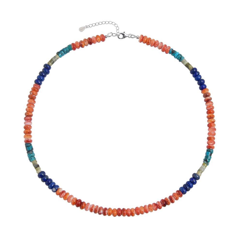 Necklace Spiny Oyster, Lapis Lazuli, Turquoise (stab.), Lizardith, rhodiniert  | Marco Schreier